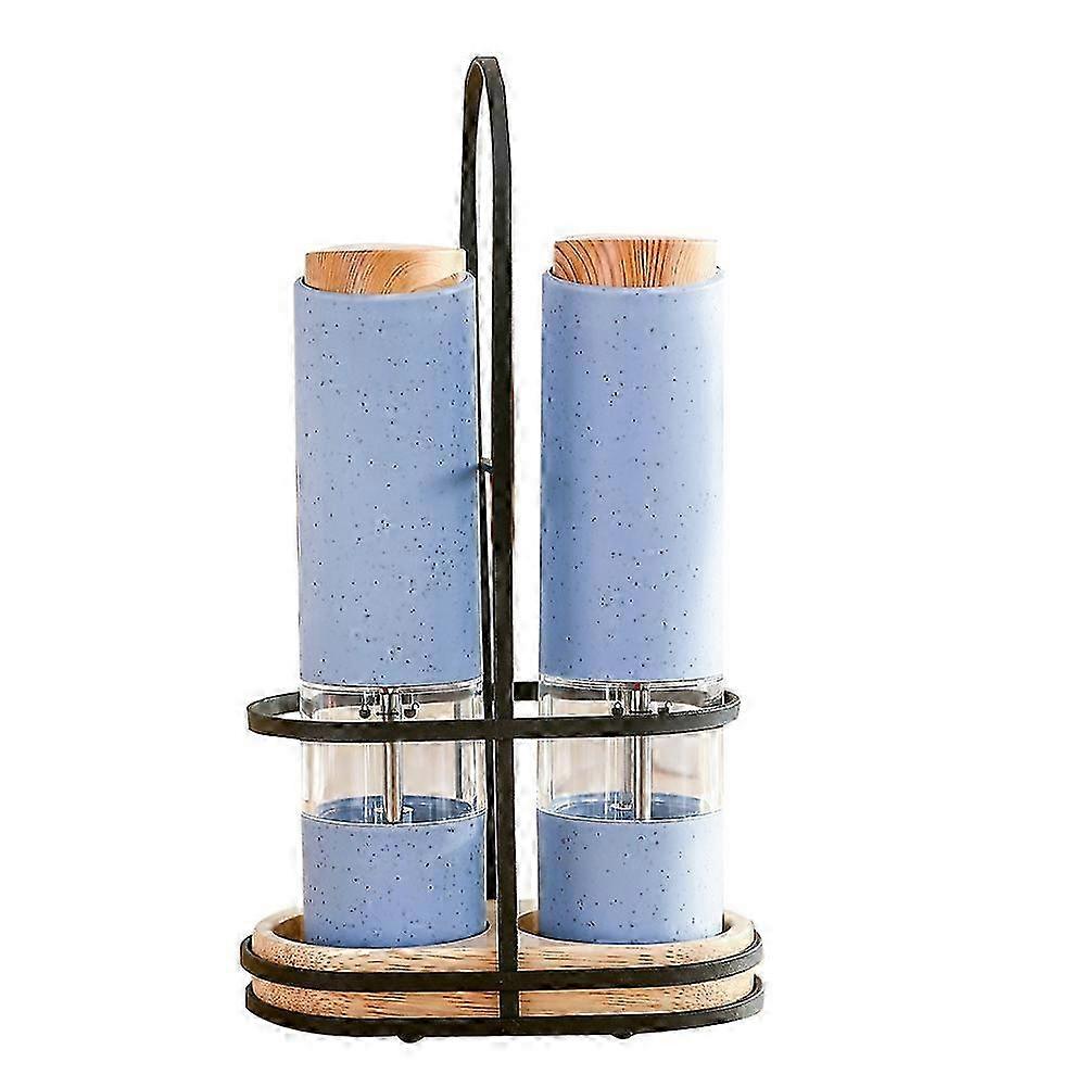 Wheat Straw Electric Salt Pepper Grinder Set LED Light Spice Mill Adjustable Coarseness Ceramic Core Kitchen Tool-Blue