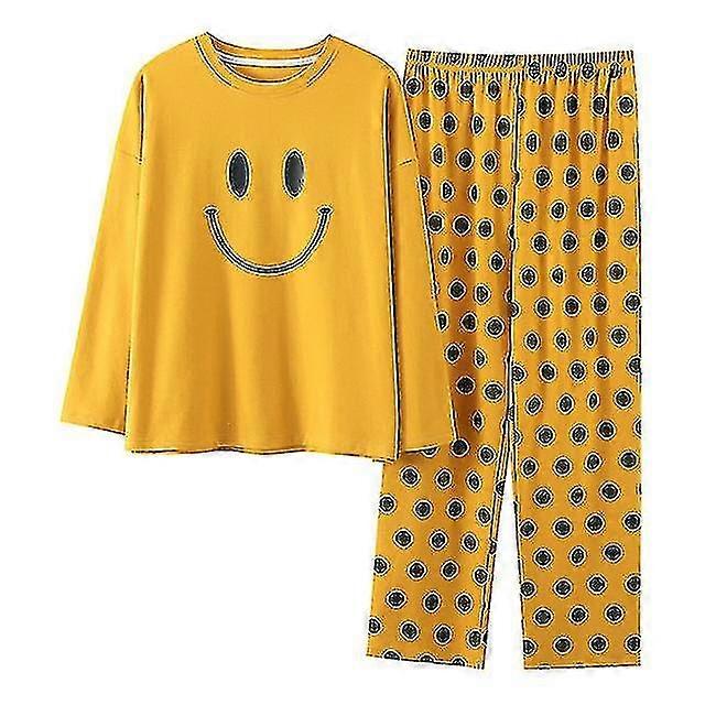 Amarillo Smiley Algodón Pijama de Mujer Conjunto Pijama Polka Dot
