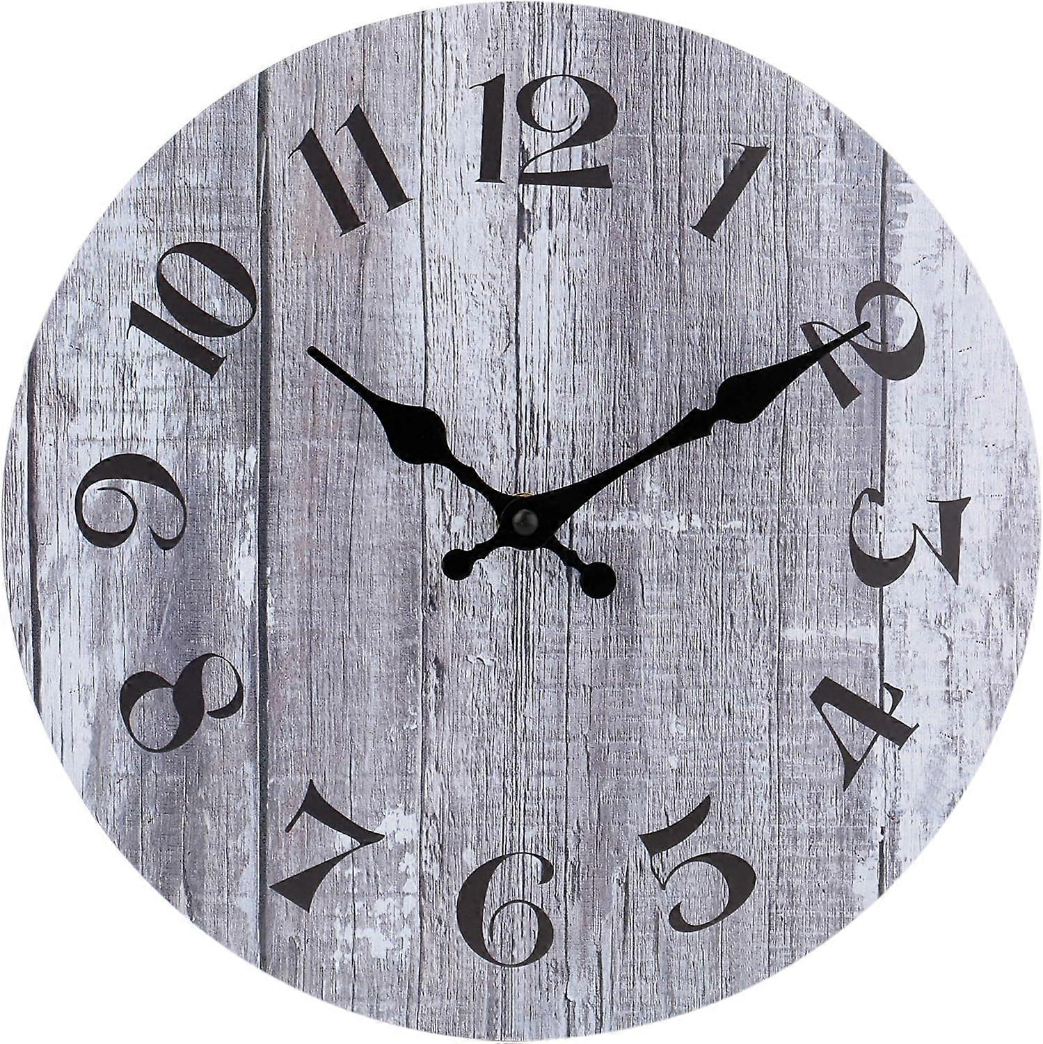 Decorative Rustic Arabic Numeral Wooden Round Wall Clock -25cm-Grey
