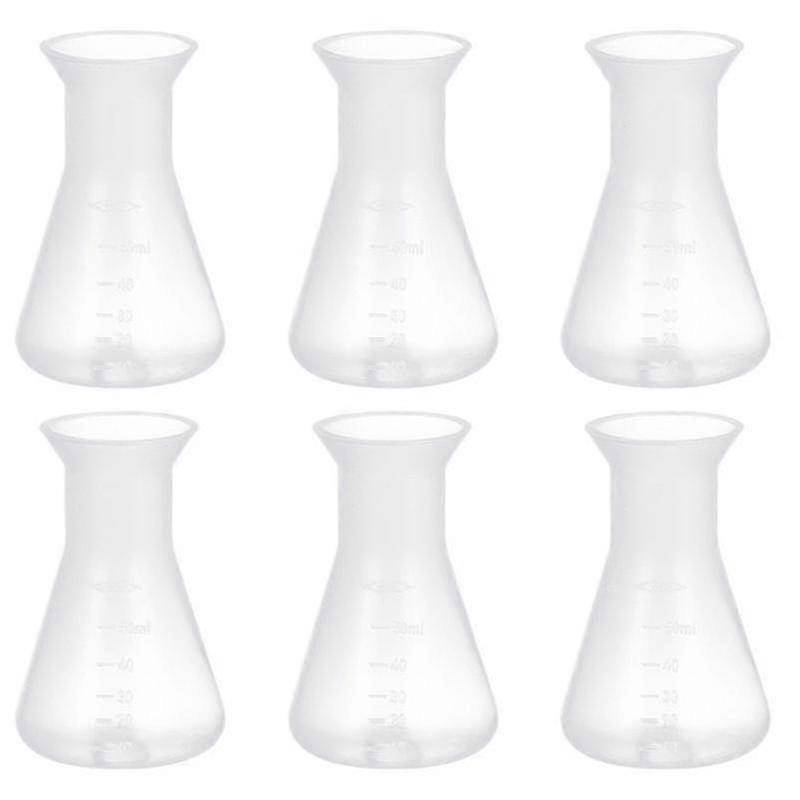 6pcs 50ml Plastic Conical Flask Experiment Flask Cone Bottle Laboratory Tool