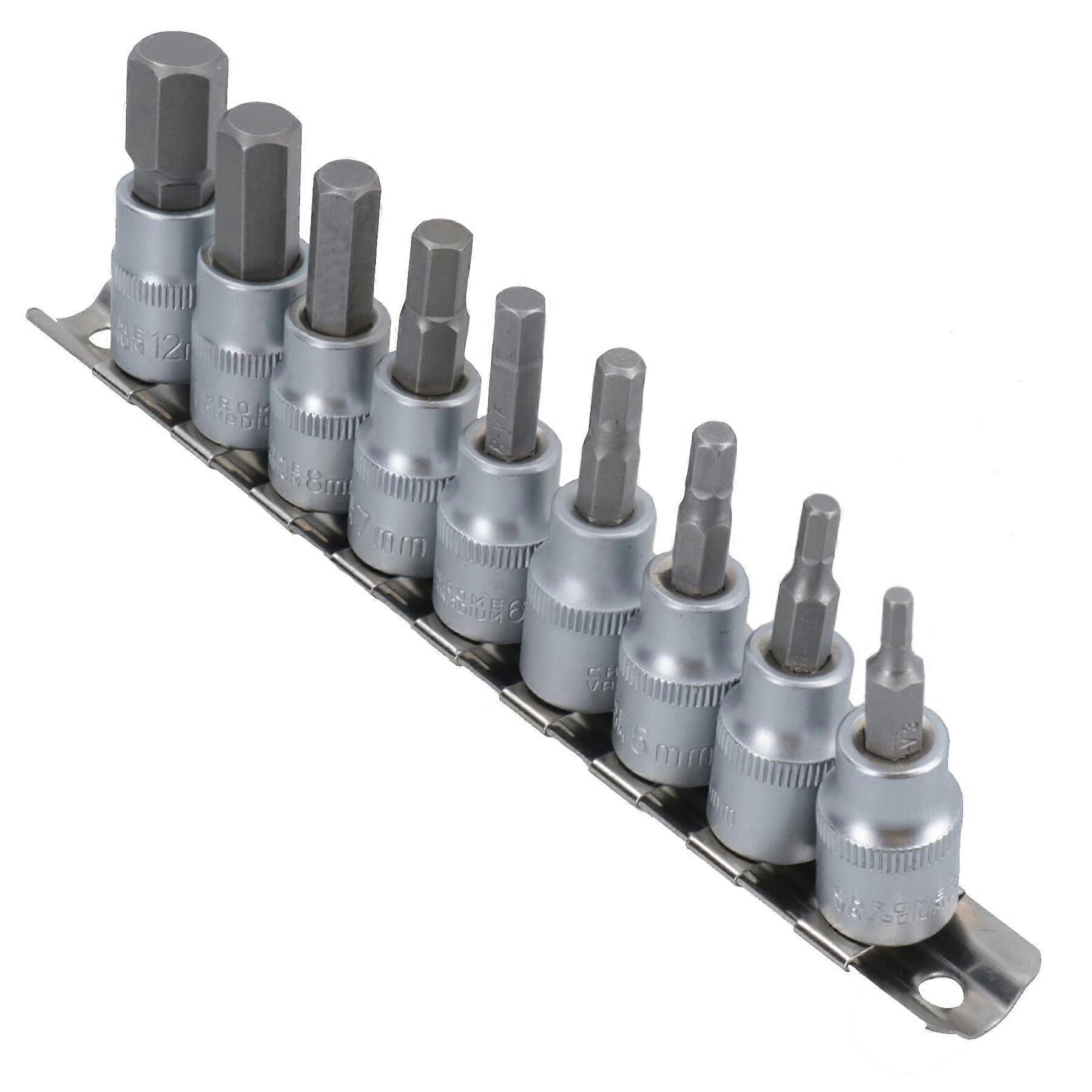 9pc Hex Allen Alan Key Bit Set Screwdriver Bits Pozi Flat 3/8" dr Sockets TE610