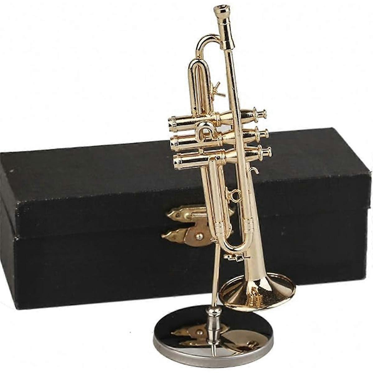Copper Miniature Trumpet with Stand and Case Mini Musical Instrument Miniature Replica Model Mini T