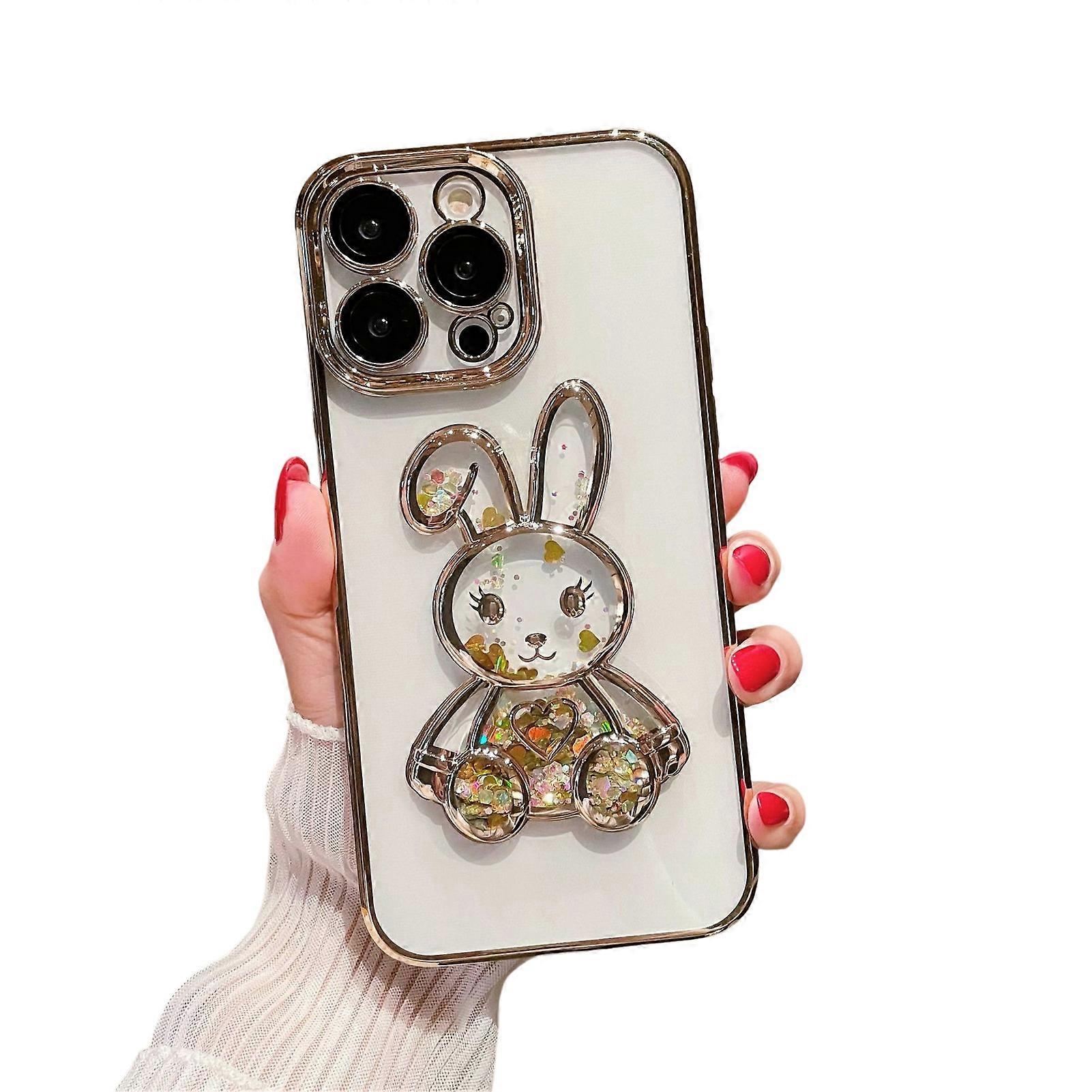 Phone Case with Sequins Quicksand Bunny Anti-shock Transparent Cell Phone Cover with Lens Protection for iPhone 14 Pro/14 Pro Max