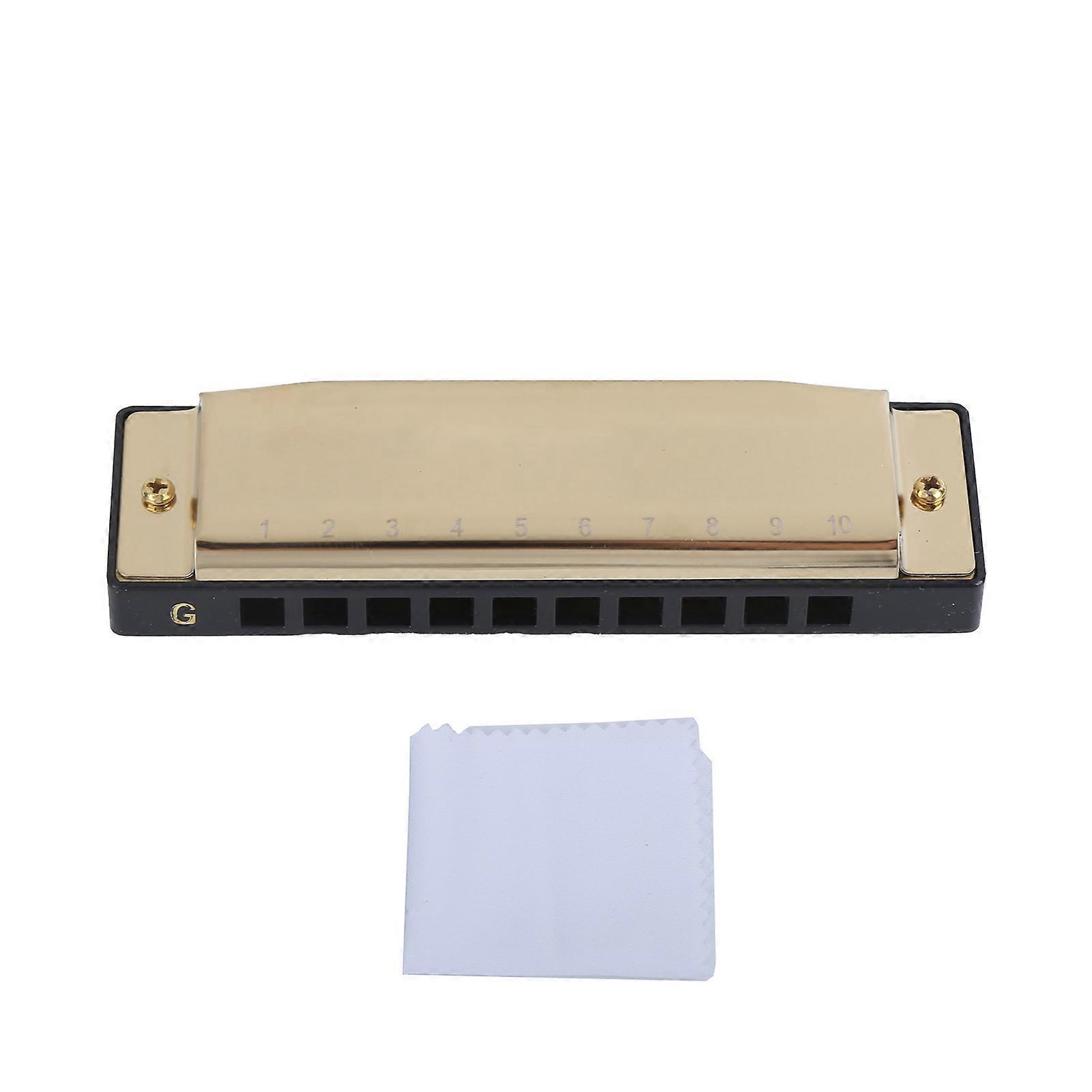 Φυσαρμόνικα 10 Hole 20 Tone G Key Playing Mouth Organ Wind Musical Instrument with Box ClothGold