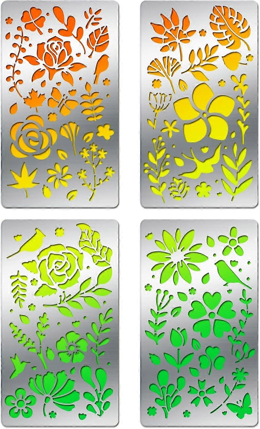 4PCS 4x7 Inch Flower Grass Pattern Metal Stencils Nature Theme Butterfly Bird Stencil Template for Wood Carving Drawings and Woodburning Engraving and