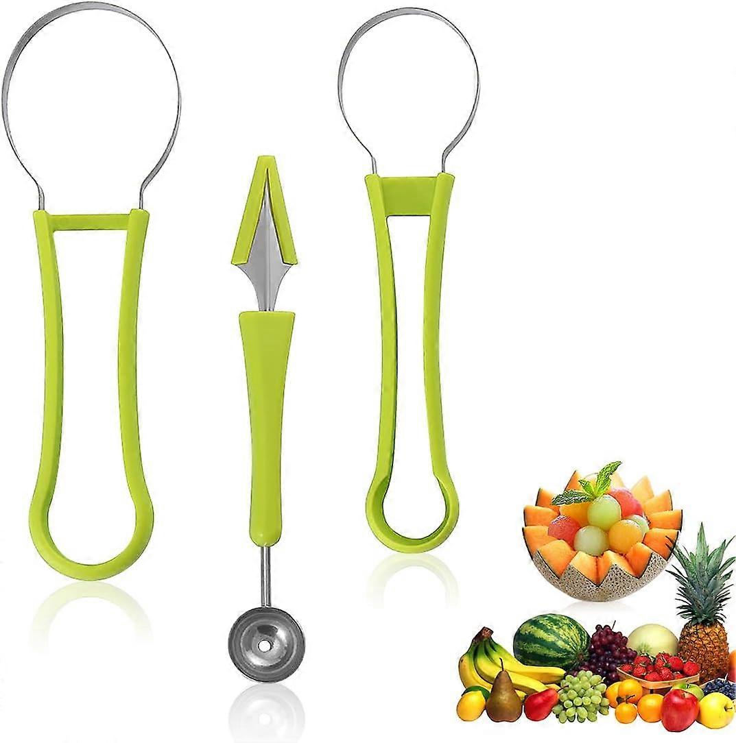 Stainless Steel Fruit Slicing Tool, Fruit Slicing Tool Peeler, 4 in 1 Melon ScoopDouble-Ended Melon Scoop, Fruit Slicing Set,2024 Ping