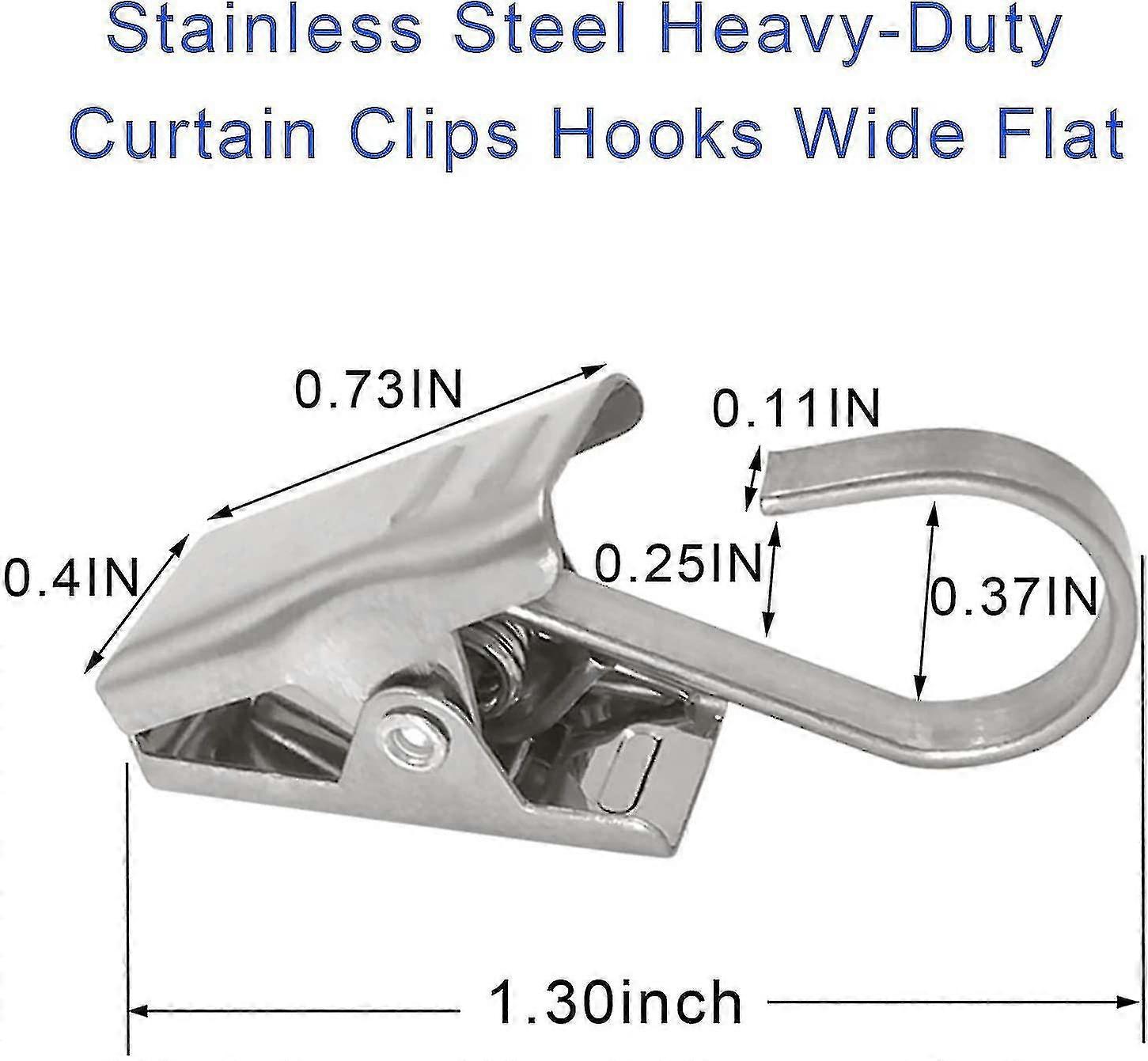 100 Pcs Curtain Clips With Hooks Wide Flat, Stainless Steel Shower Drapery Clip, Silver