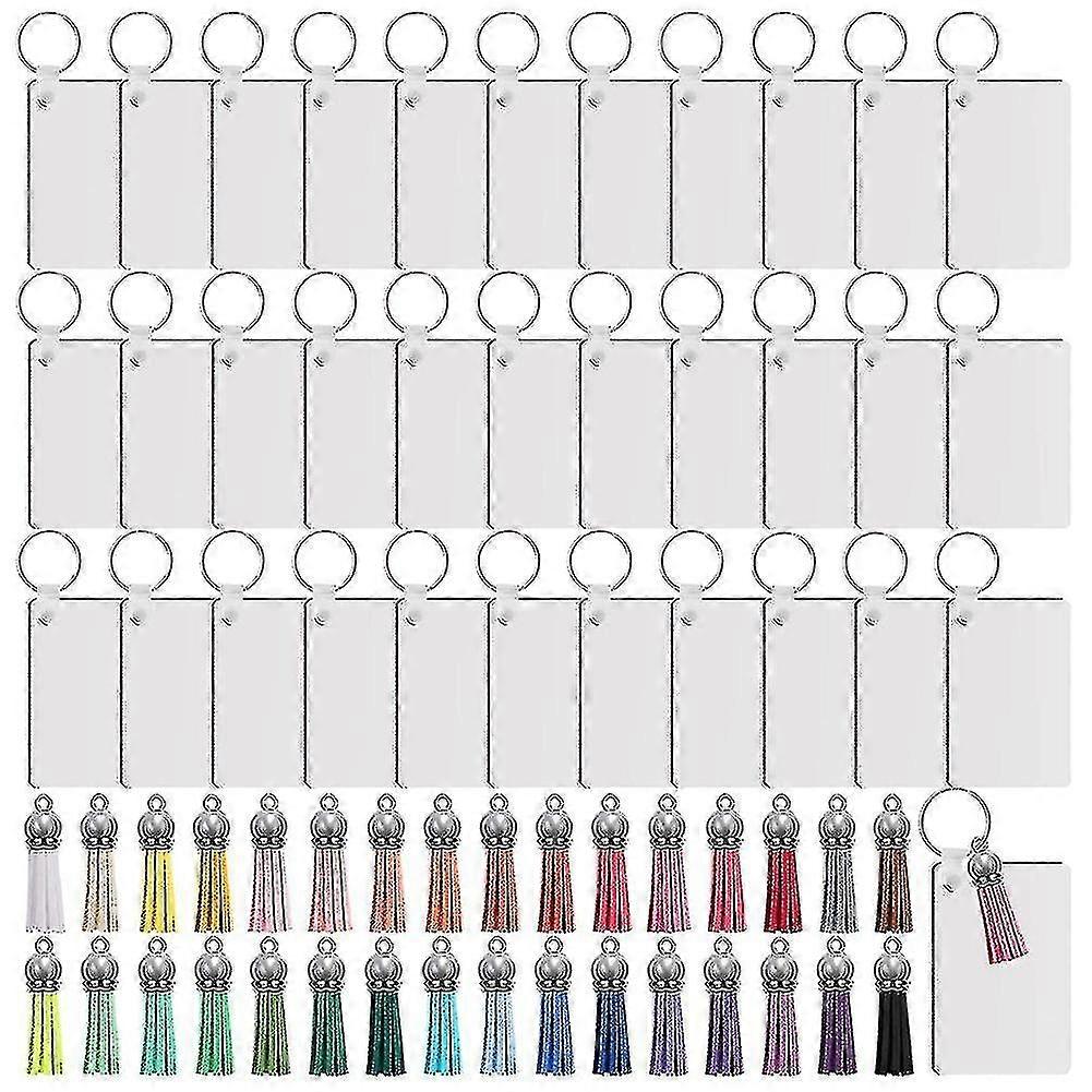 Compatible With128pcs Sublimation Keychain Blanks Set Keychain Tassels Mdf Rectangle