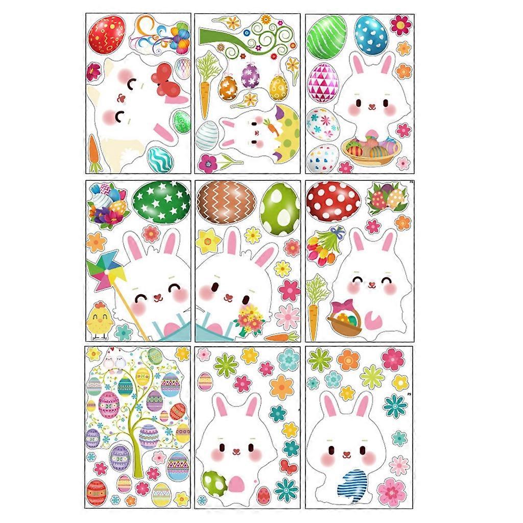 9 Sheets Easter Rabbit Eggs Window Clings Spring Cartoon Window Stickers Decals