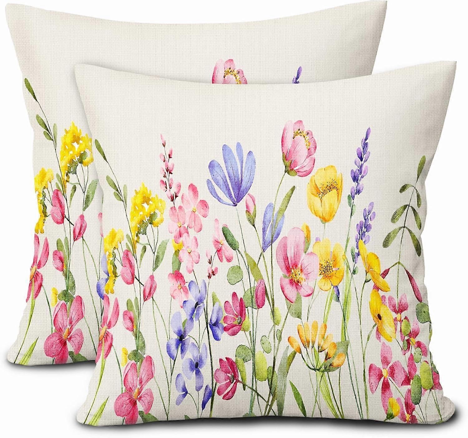 İlkbahar Yaz Çiçekli Yastık Kılıfları 18X18 İnç Renkli Bahçe Çiçekleri Dekoratif Kare Yastık Kılıfları Çiftlik Evi Pamuk Keten Mevsimlik Atmak Yastık Seti