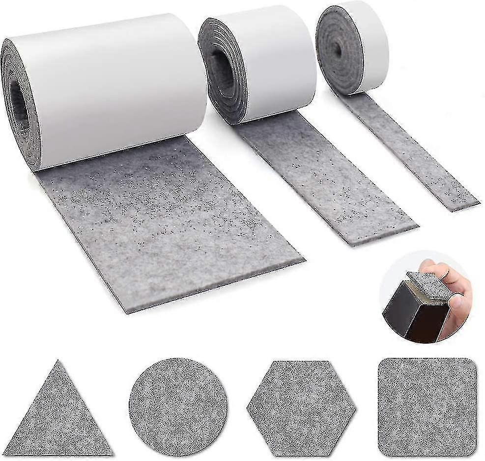Self-adhesive Furniture Felt, 3 Rolls Gray Felt Pad 100cm X 10cm + 100cm X