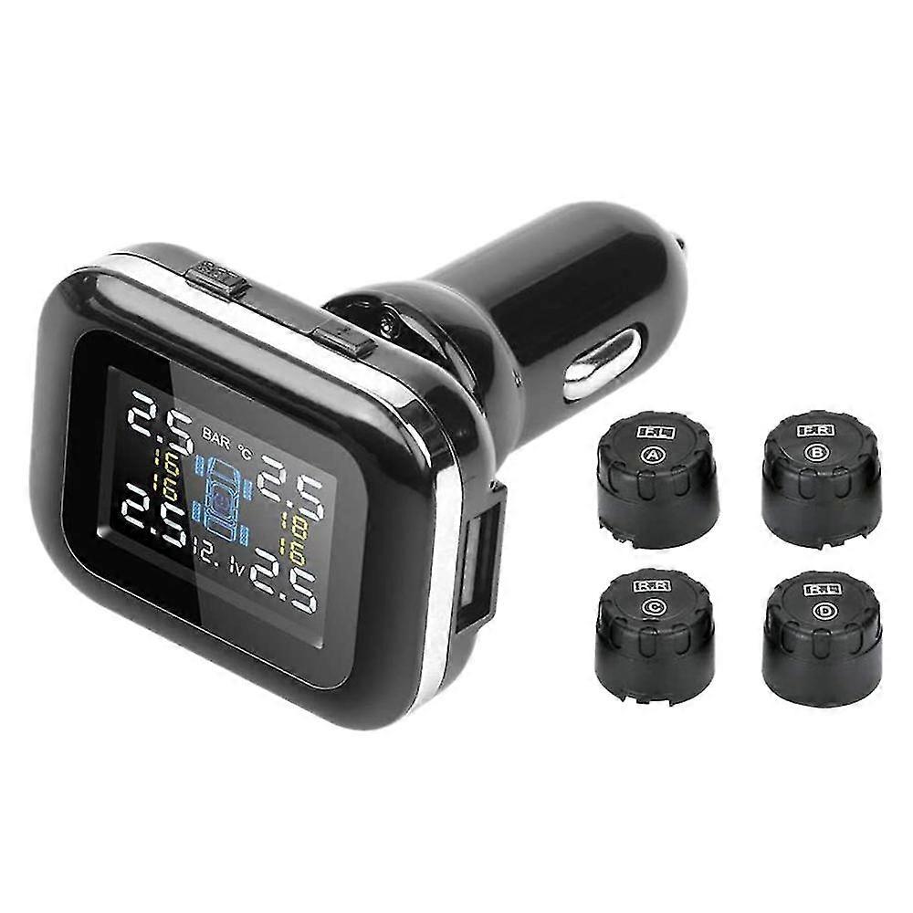 Car Tpms Tire Monitor Cigarette- Lighter Tire Pressure Alarm System Screen Can Shake Usb Tire Press