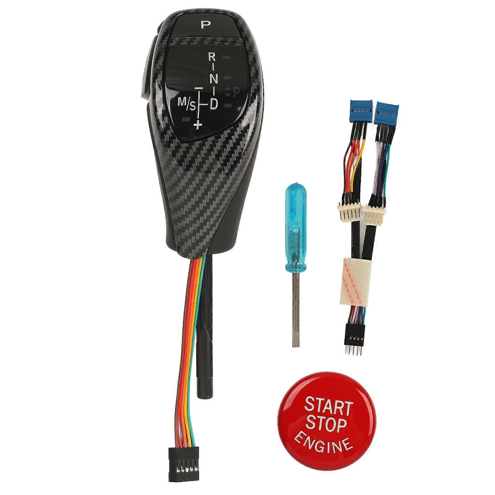 LED Automatic Gear Shifter Knob Thumb Type Red Start Button Automatic Gear Shift Knob Retrofit Kit for 6 Series E63 Prefacelift Carbon Fiber Style