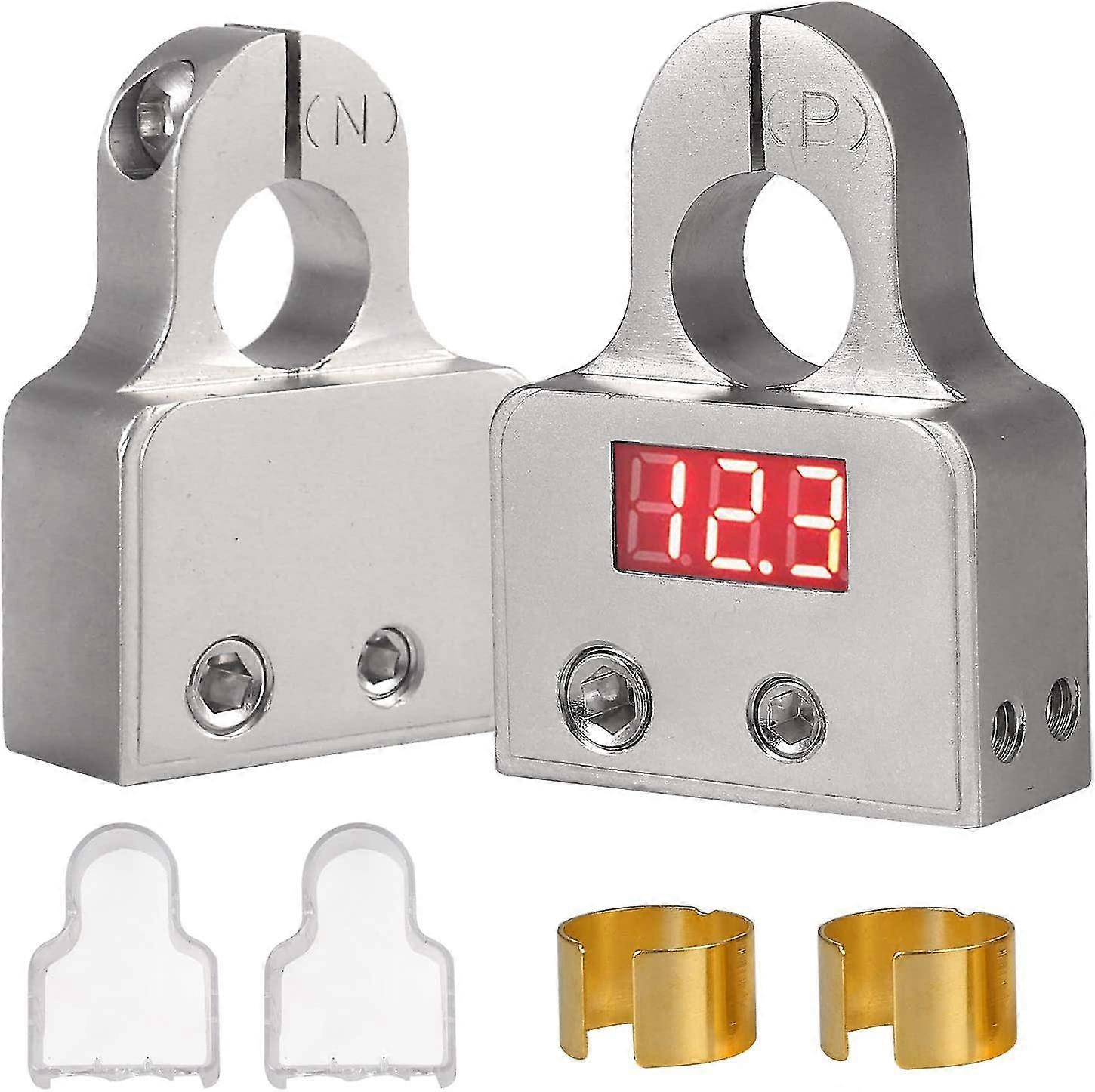 quick release car battery terminal lug caravan terminal connector pair (silver with voltmeter)