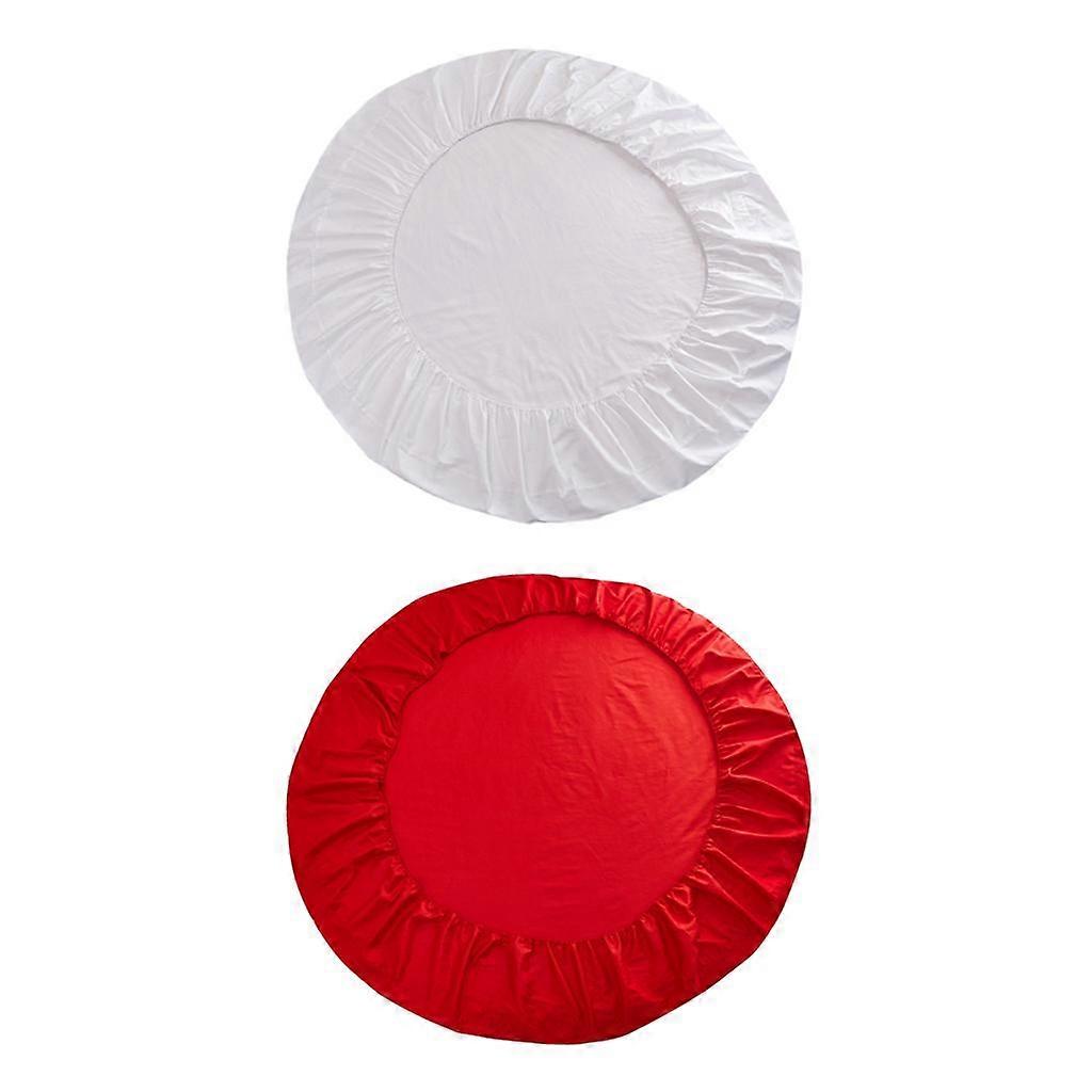 White &Red Solid Color Pure Cotton Round Bed Spread Fitted Sheet Covers
