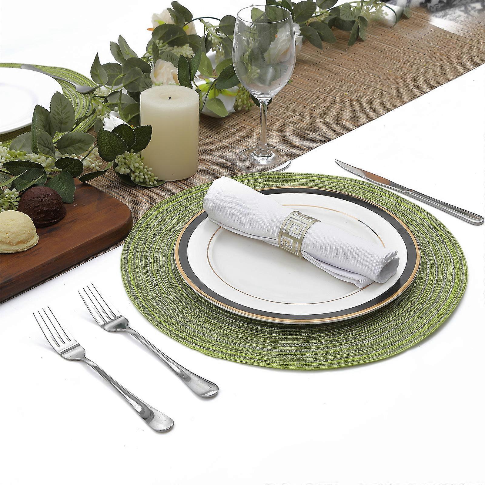 Set Of 6 Washable Non-slip And Heat-resistant Round Table Woven Placemats,pea green