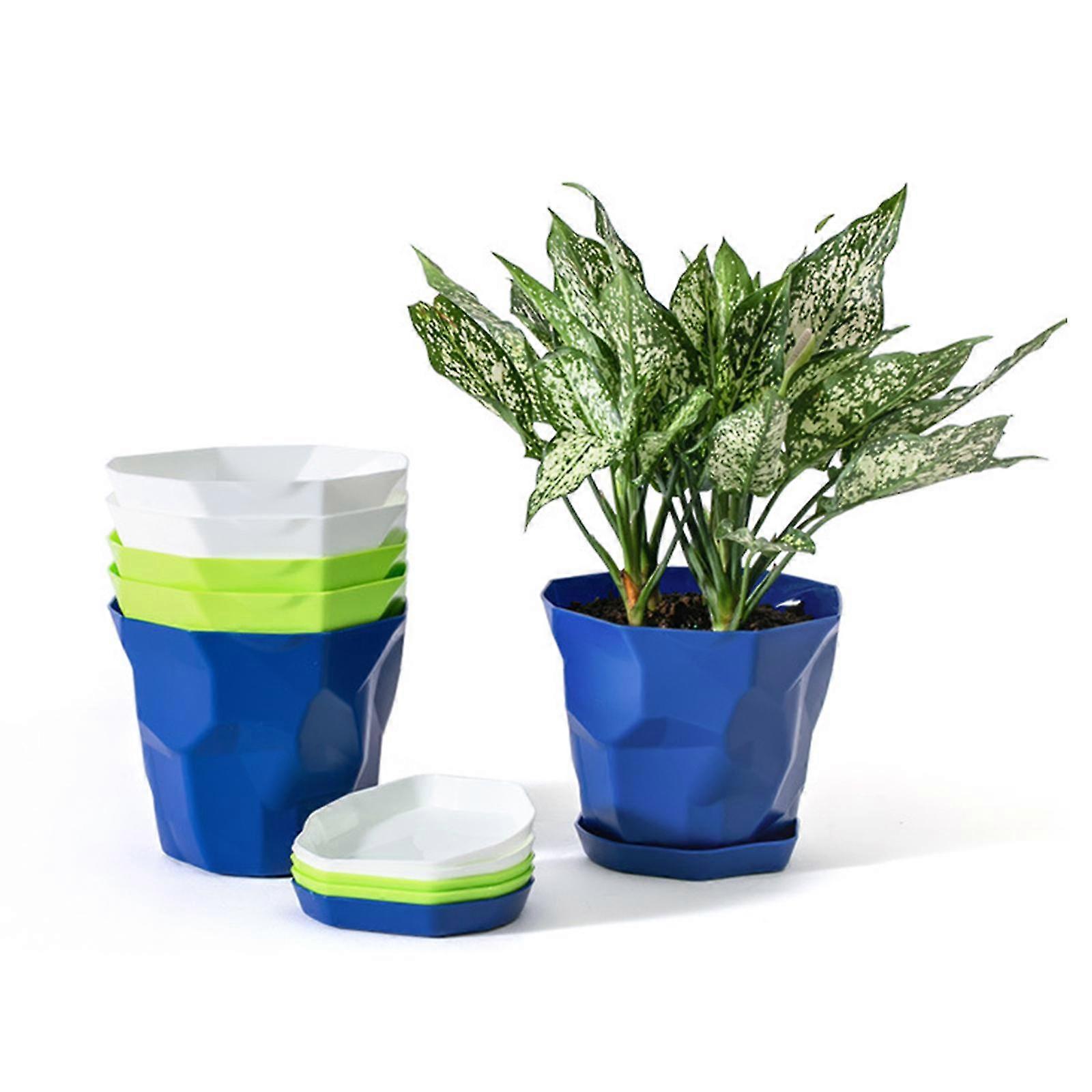 2023 New Plastic Planters With Saucer Set Of 6, White Plant Pots With Multiple Drainage Holes, Small Indoor Seeding Nursery Pots, Modern Decorative P