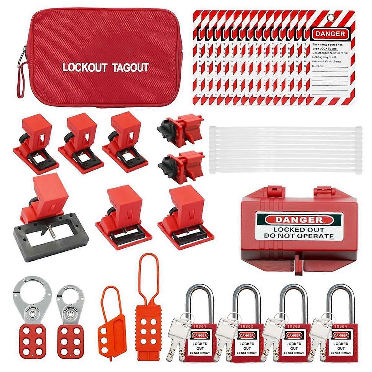 Electrical Locking Tag Kit, Buckle Set, Lotolock, Plug Lock, Nylon Zipper Tie, Carrying Case Set