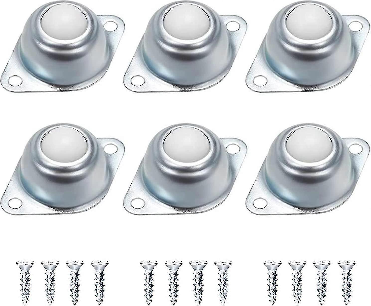 6 Pieces Ball Caster Wheels, Transport Bearing Furniture Rollers, Flat Ball Rollers, Easy Install Low Noise Rolling Balls, With 12 Assorted Screws