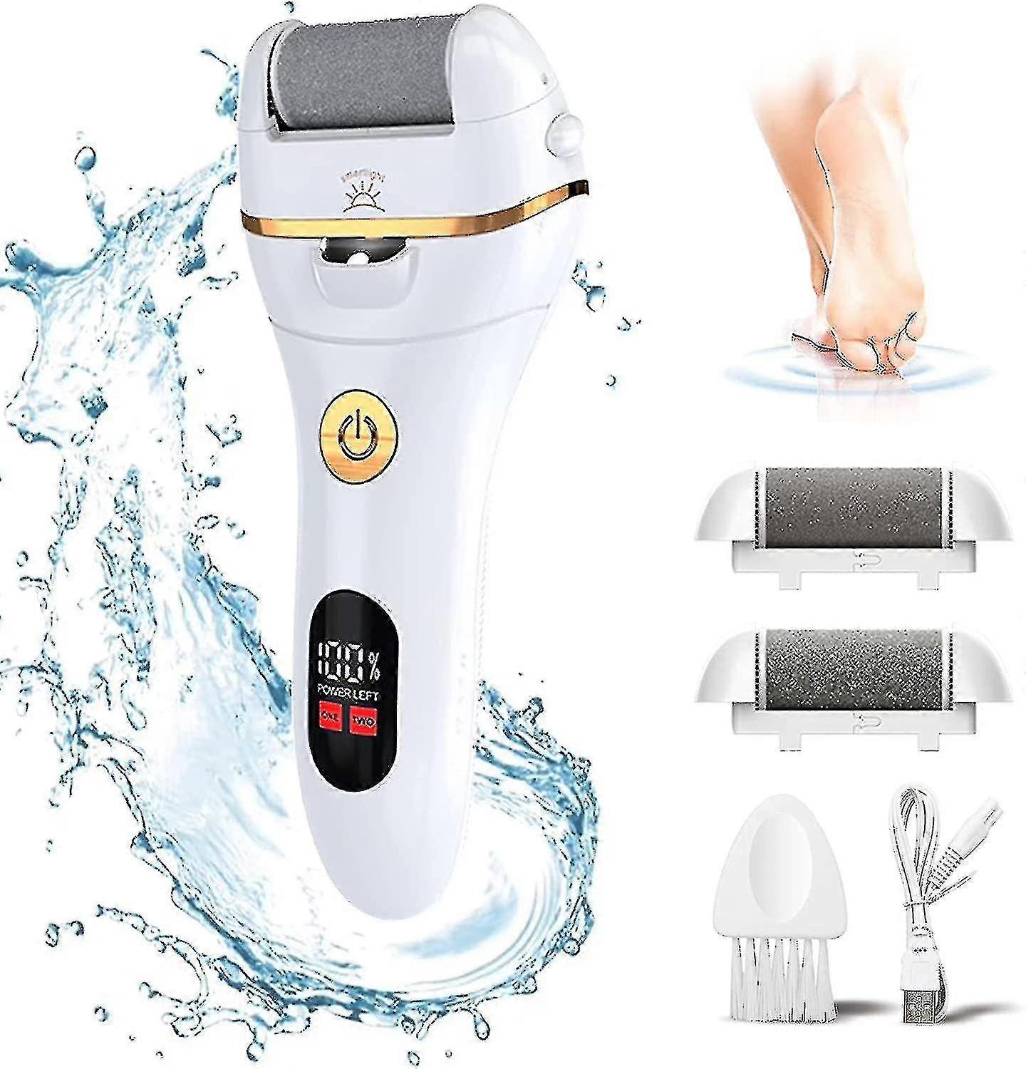 Elektrischer Fuß Callus Remover, wiederaufladbare elektronische Fußwäscherdatei Pediküre Kit mit 2 Schleifköpfen Fußpflege