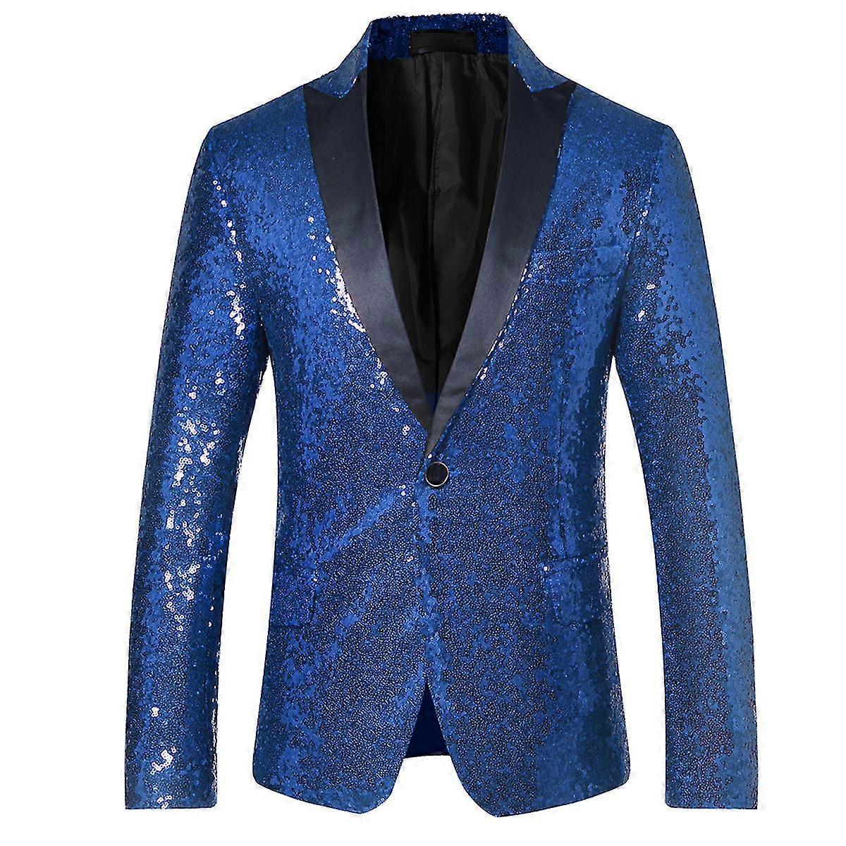 VAWAN Mens Sequins Wedding Club Performance Suit Jacket