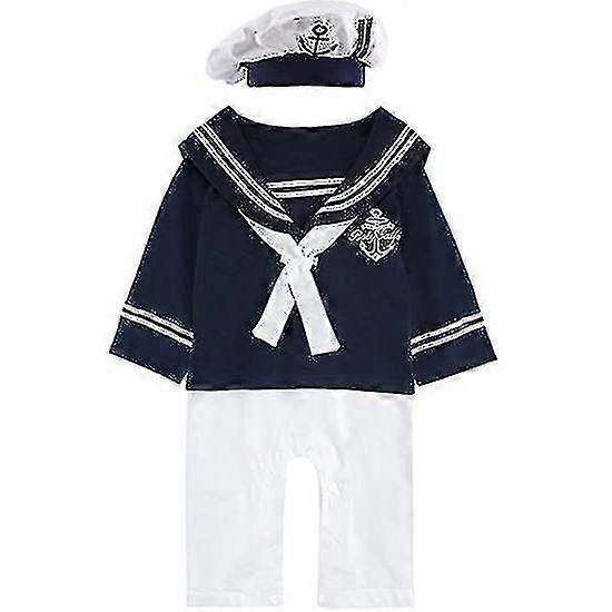Baby Boys Sailor Outfit Algodão Infantil Romper Com Hatne