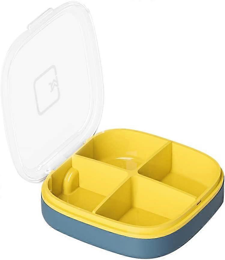 Clear Pill Box with Compartments, Portable, Large Capacity with Deep Compartment (4 grids, yellow)