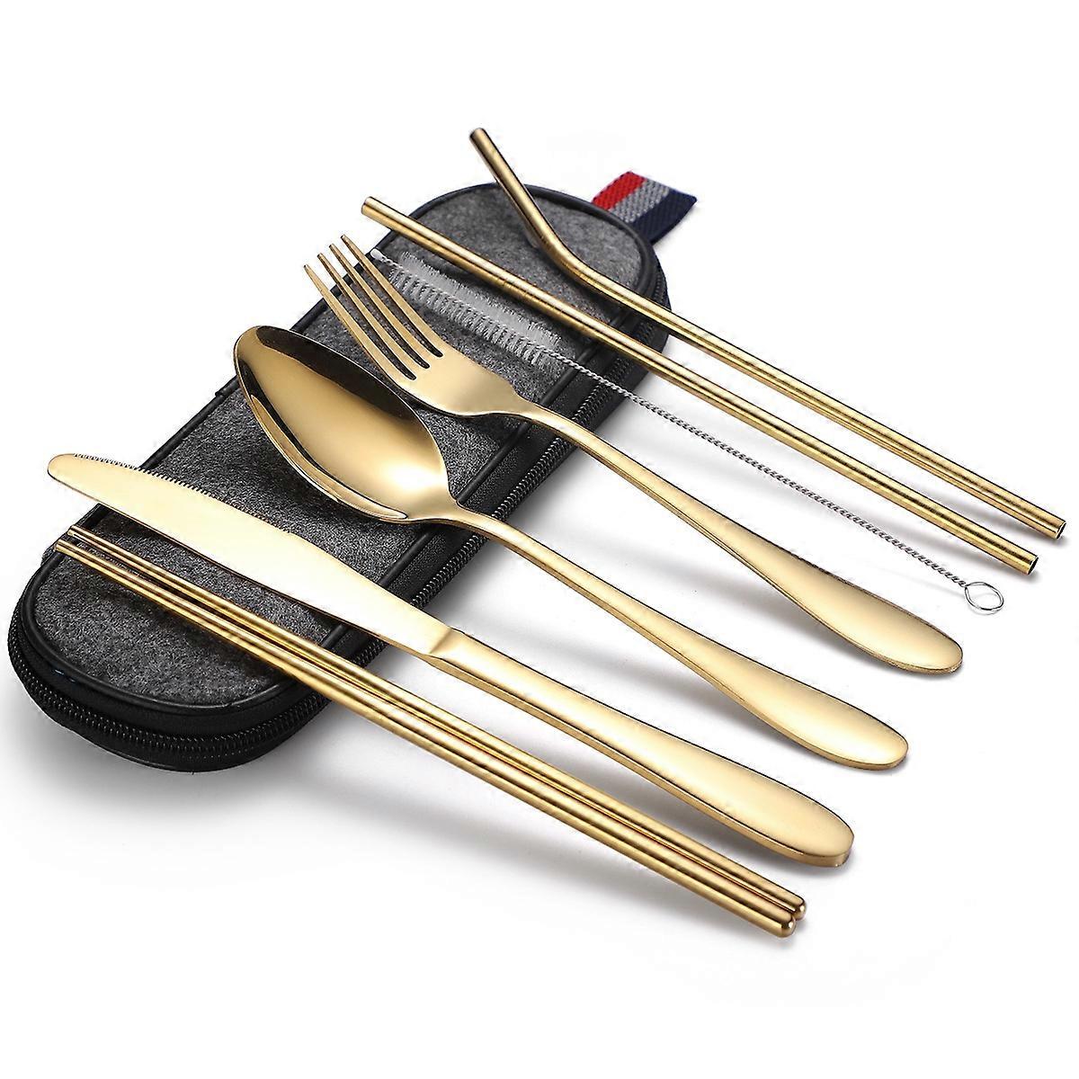 7 in 1 Cutlery Set, Specification: Gold  + Deep Bag