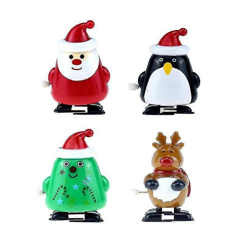 4個のクリスマス時計仕掛け巻き上げ動物のおもちゃ、子供の休日の楽しみ