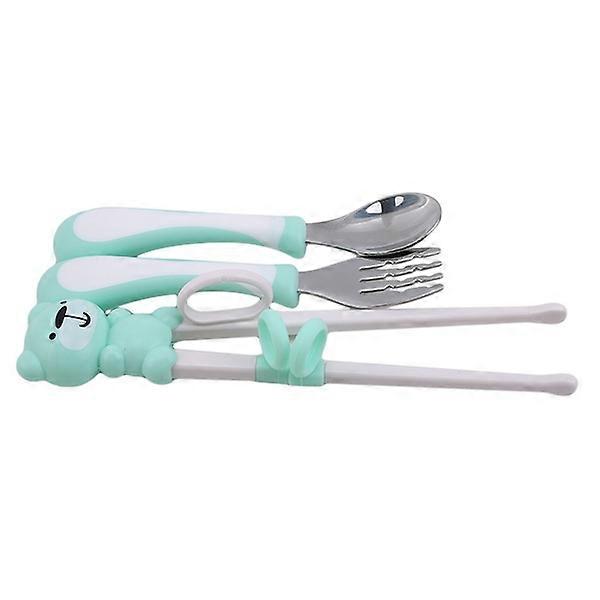 3pcs Portable Flatware Children Practice Spoon Fork Chopsticks Tableware Set