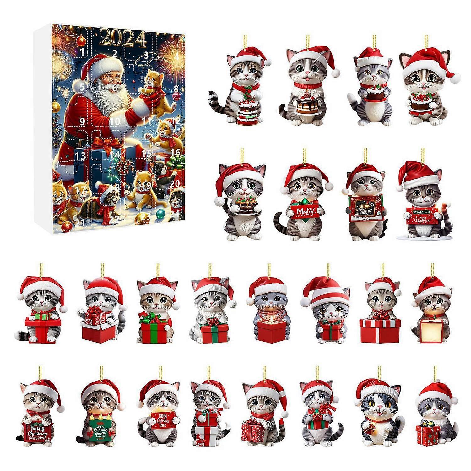 2024 Christmas Countdown Calendar Cute Cartoon Cat Advent Calendar Multifunctional Holiday
