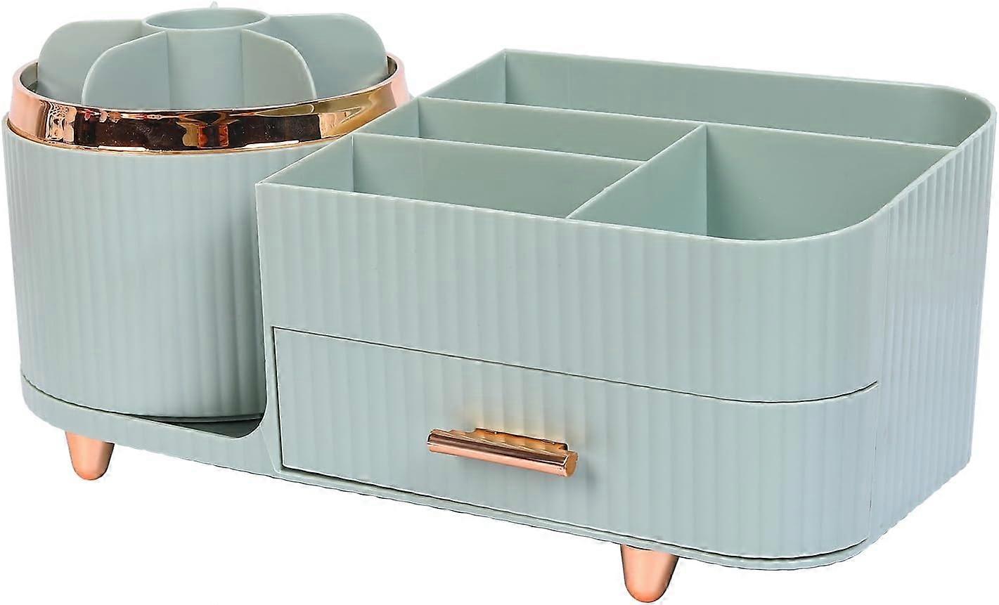 2-piece set Makeup Organiser 360 Rotating Cosmetic Storage Box Makeup Brush Holder Cosmetics Display Case with Drawer Spinning Dressing Table Organise