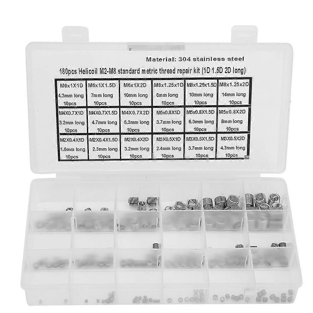 Stainless Steel Thread Repairing Tool M2-M8 - 180Pcs Wire Threaded Insert