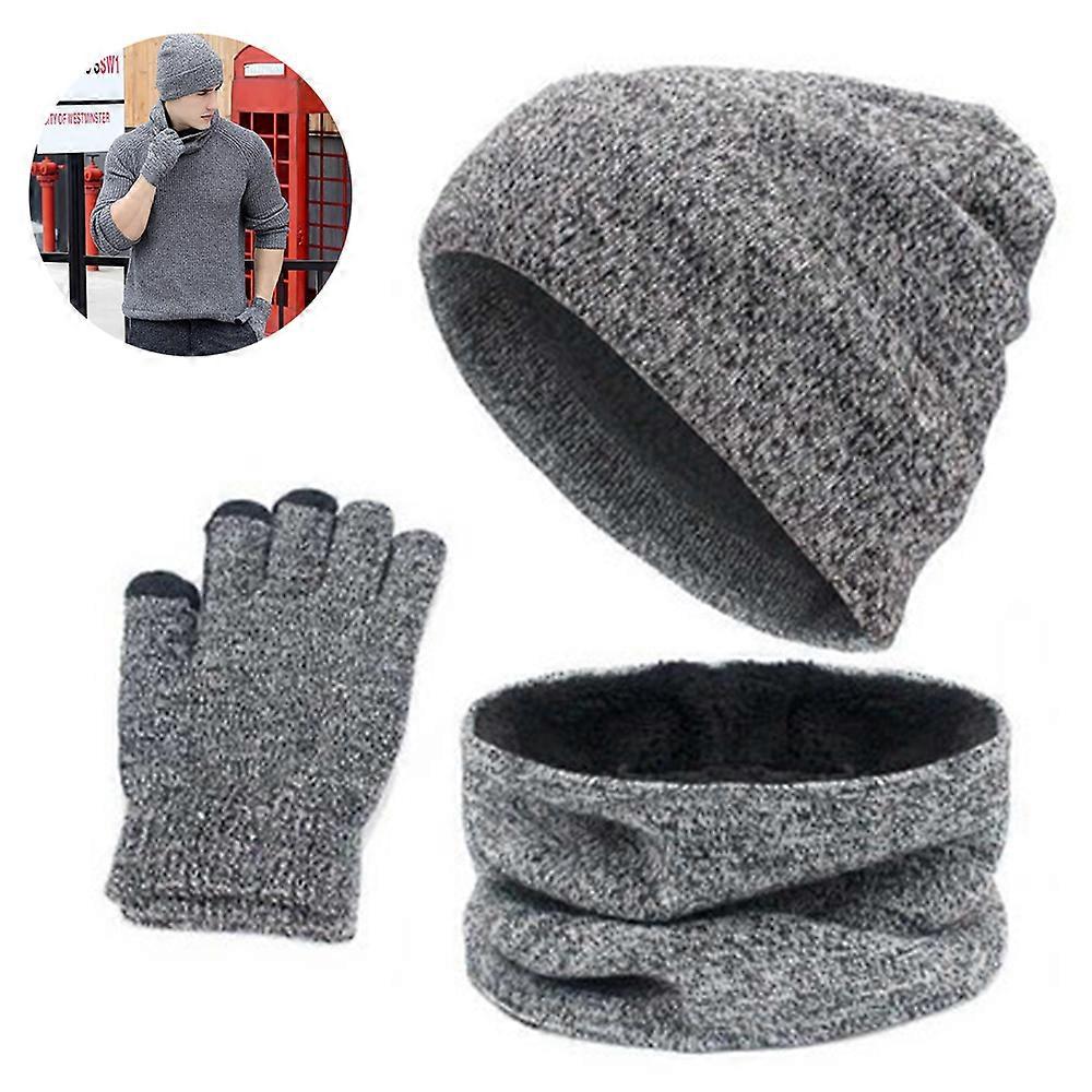 1 Set / 3 Stück Winter Mütze Schal Handschuhe Set für Männer und Frauen, Beanie Handschuhe Halswärmer Set mit warmem Strickfleece gefüttert