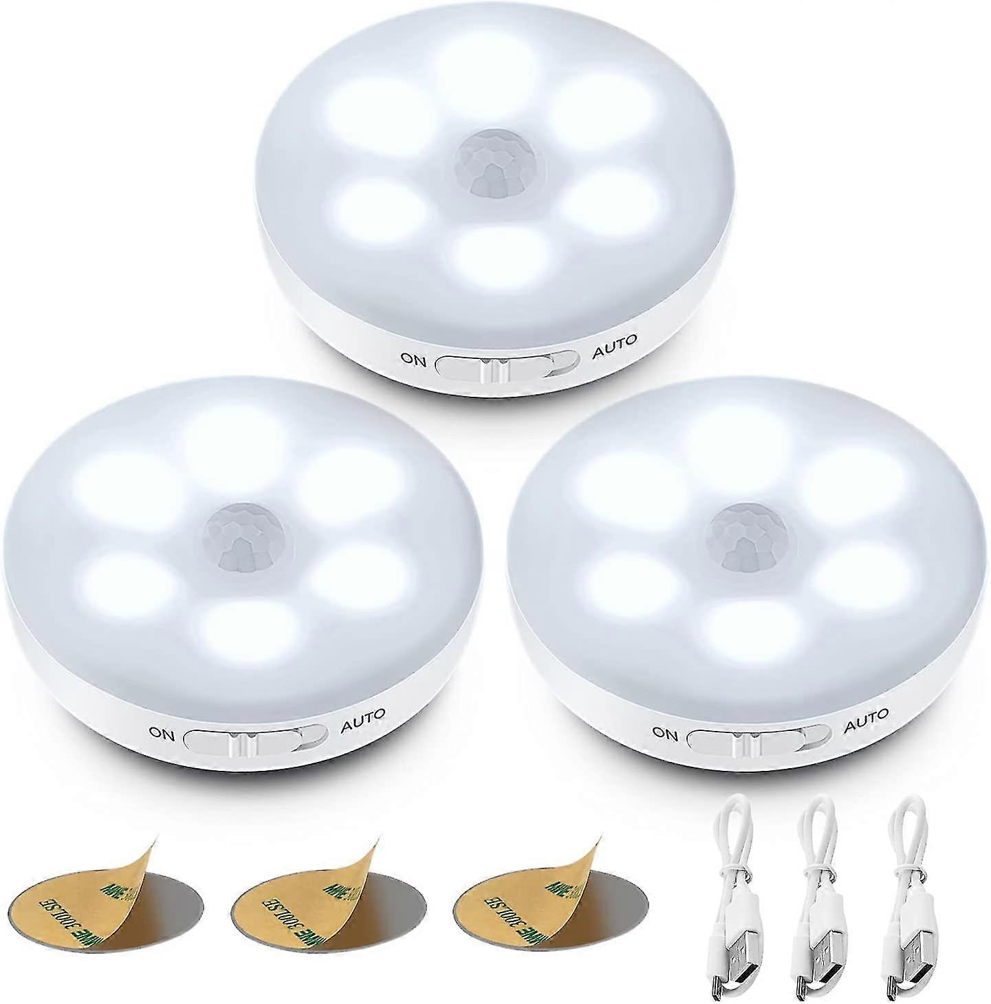 Automatic Led Night Lightinterior Motion Sensor Lightwireless Led Lights3 Modes (auto/on/off) Usb Rechargeable Light[energy Class A+++]3 Pieces