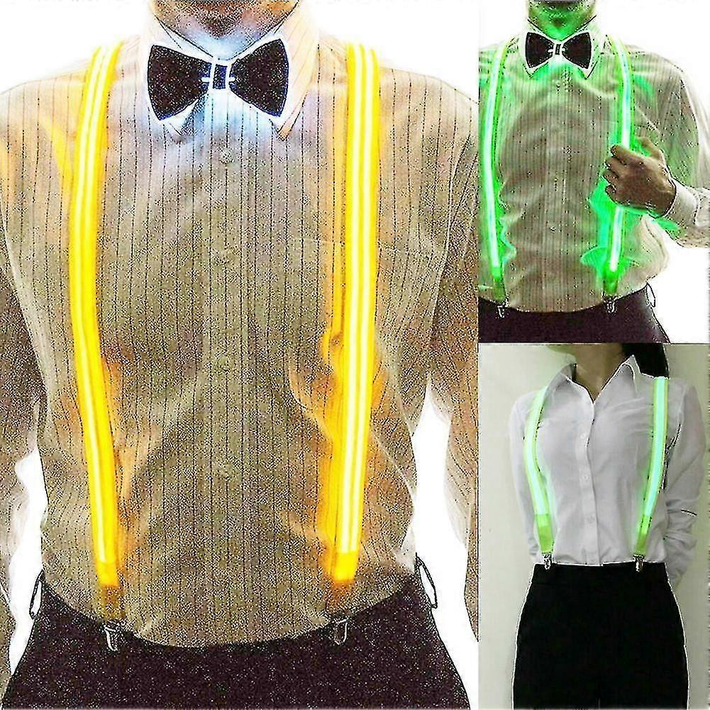 Mens Led Light Up Suspenders Unisex 3 Clips-on Braces Vintage Elastic Y-shape Adjustable Trousers Suspender For Festival Club
