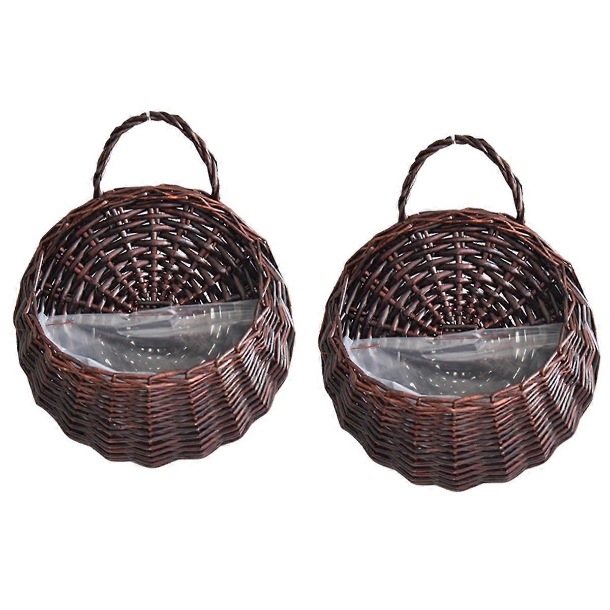 Wall Mounted Natural Wicker Flower Basket Flower Pot, Rattan Vase Basket,Brown