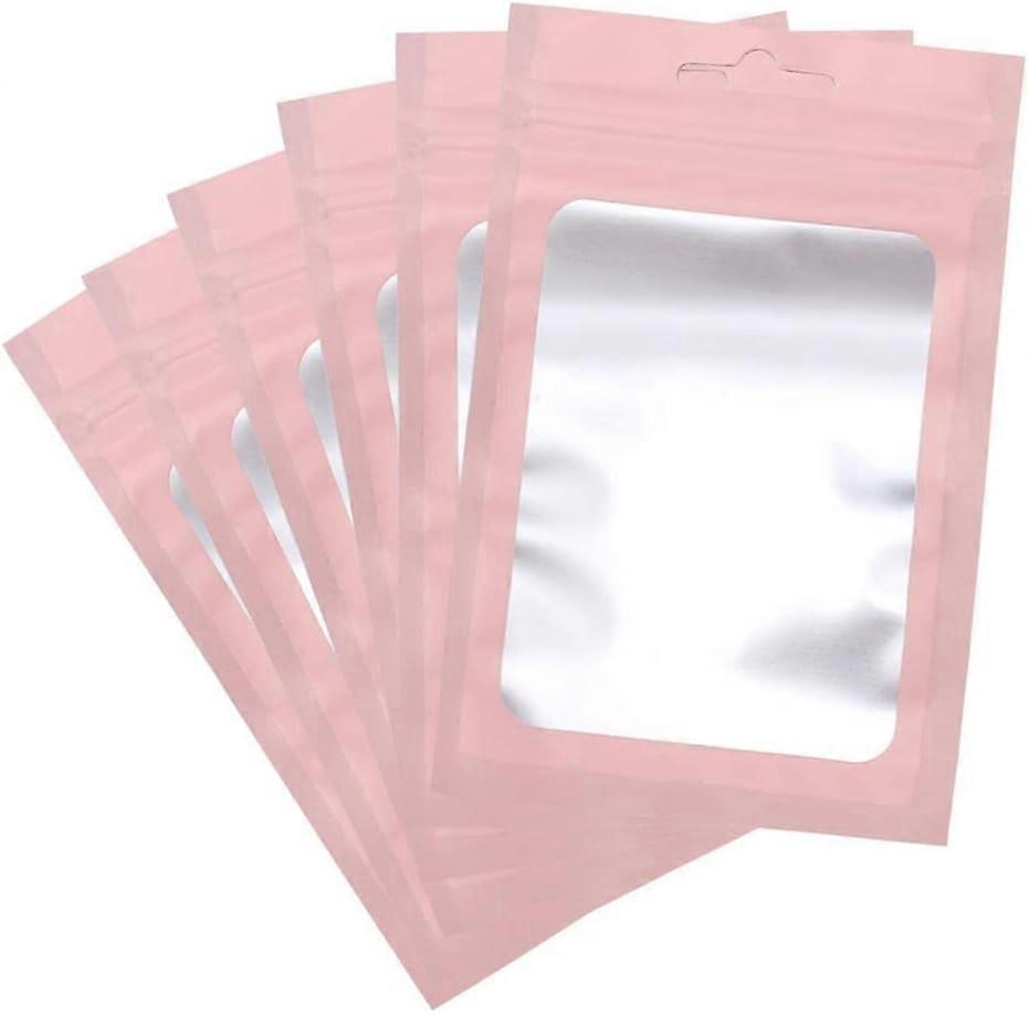 100 PCS Foil Pouch Bag, Pink Resealable Mylar Ziplock Foil Bag with Clear Window for Food Self Sealing Storage Supplies (3.1 x 5.1 Inch,8 x 13 CM)