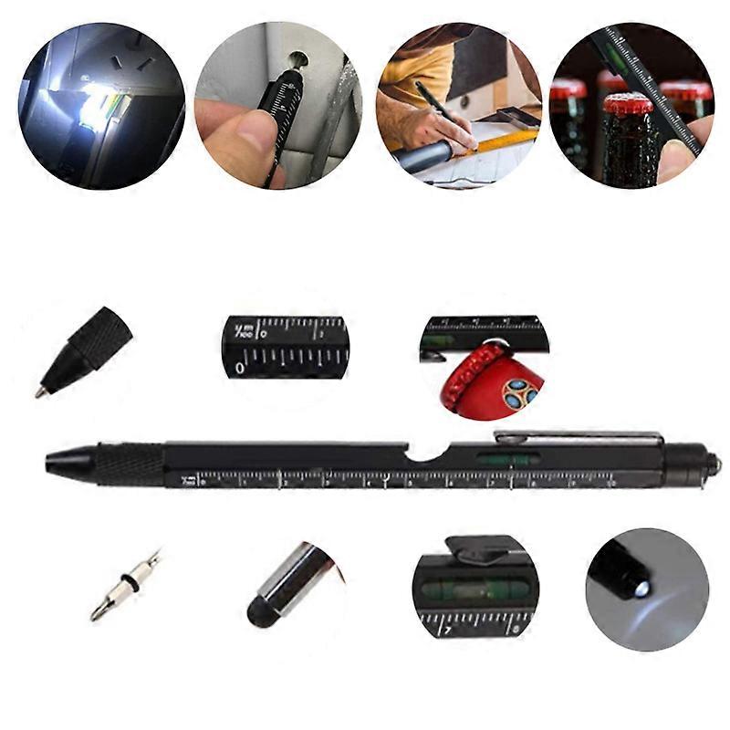Multi Tool Kynä Miehet Isä Lahjat 8 in 1 Multitool Kynä Pullo Avaaja Kapasitanssi Kynä Led Taskulamppu Tasomittari