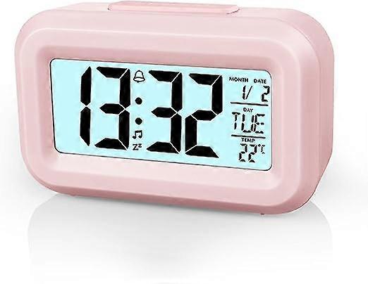 (Pink) Battery Operated Digital Alarm Clock, LED Digital Alarm Clock, Large Screen with Temperature Date Clock for Home Office