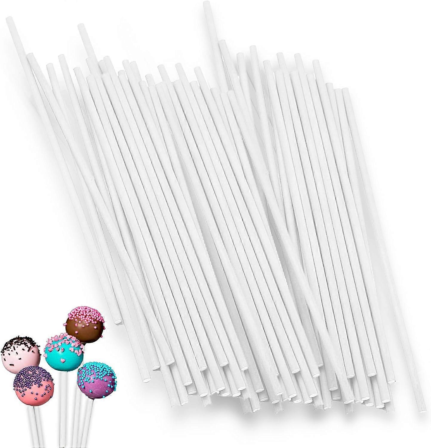 100 Pack (White) Sticks for Lollipops and Cake Pops, Paper Sticks for Sweets, Pastries, Cookies, Sweets