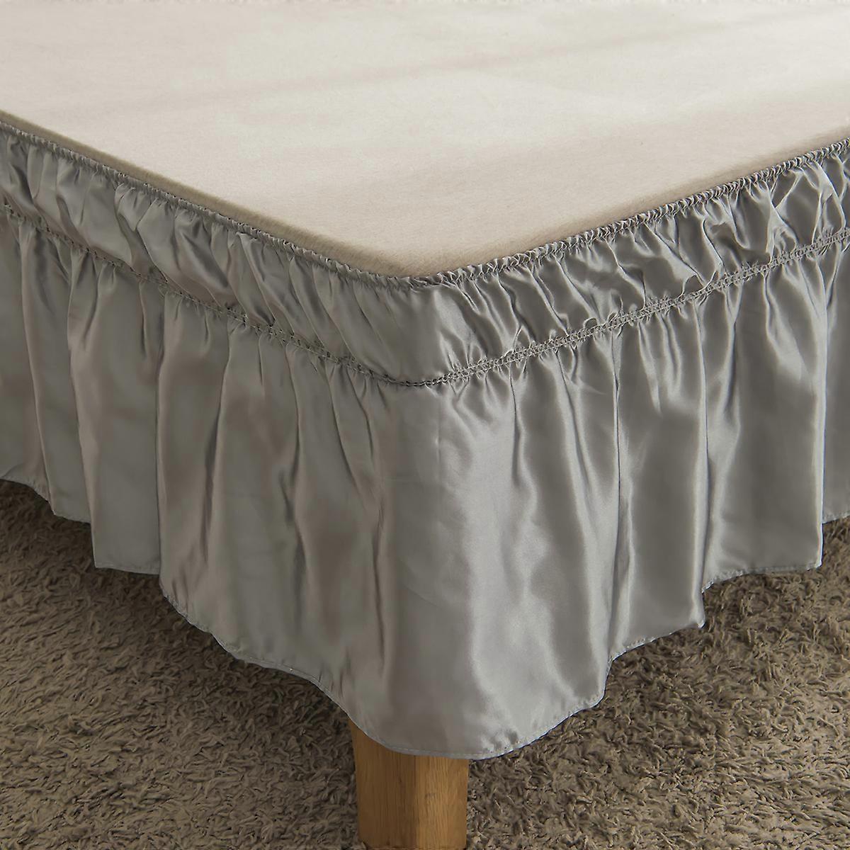 Brushed Polyester Bed Skirt Cover 150x203cm Three Side Stretch Dusty Fabric 38cm Drop Dark Gray