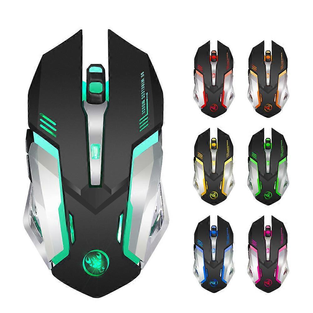 2.4G-computermuis met instelbare DPI op 4 niveaus, draadloze gamingmuis met zeven kleuren ademende lichten, ergonomisch ontwerp