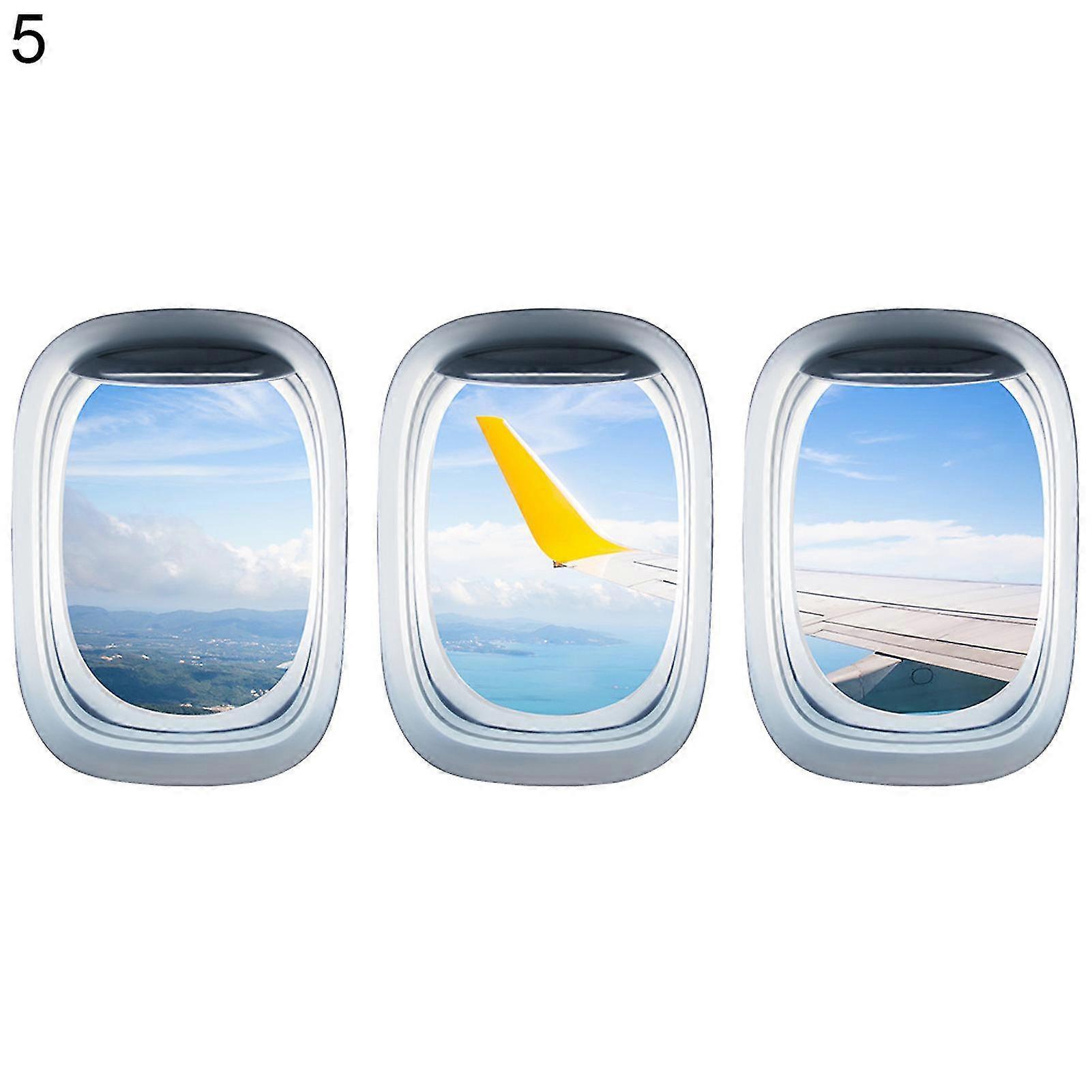 3pcs/set Airplane Window Decal Three-dimensional Self Adhesive Window View Landscape Wall Decor Airplane Wall Stickers For Home
