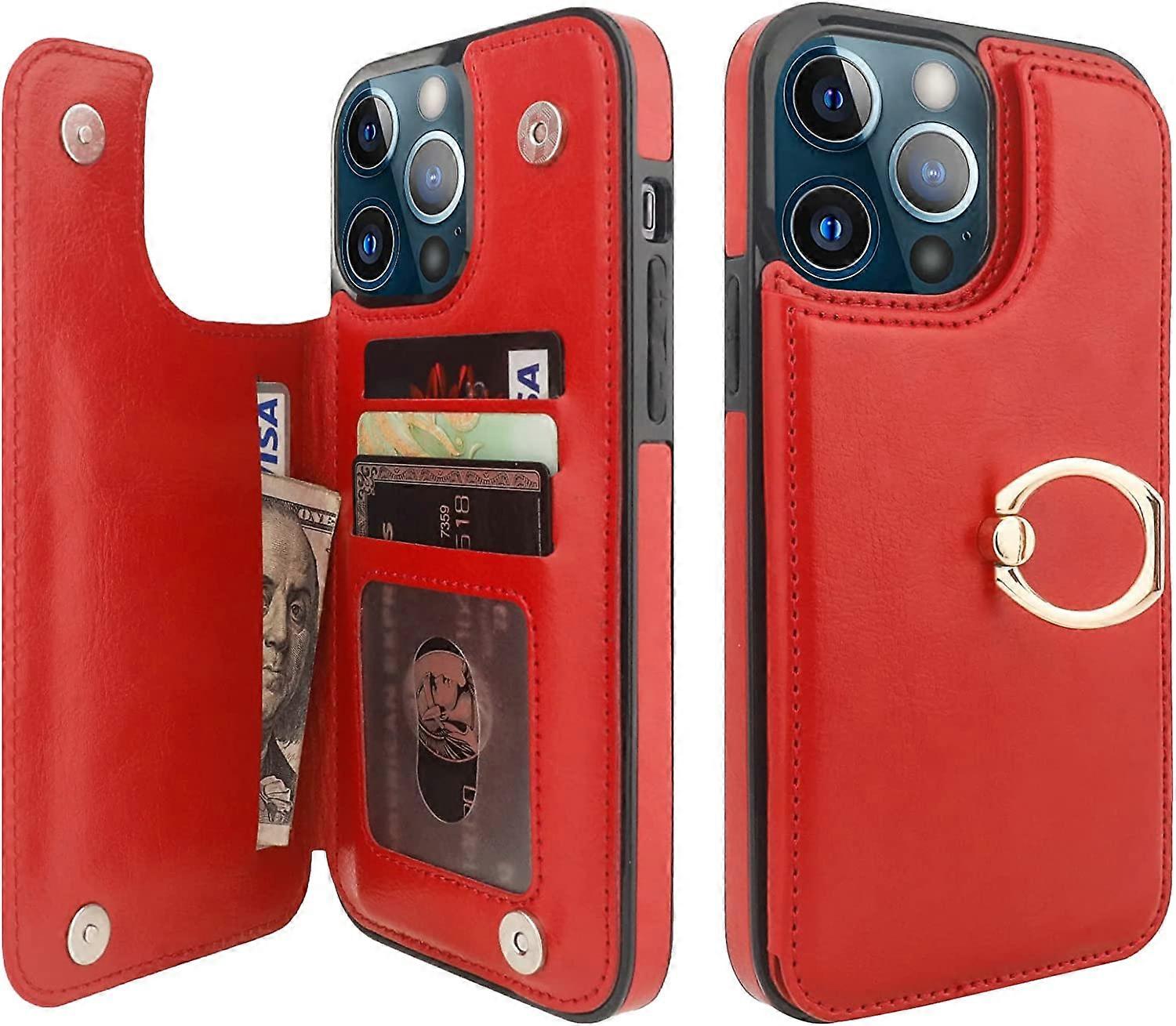 for iPhone 13 Pro Max Wallet Case with Card Holder, 360 Rotation Ring Kickstand RFID Blocking PU Leather Double Magnetic Clasp Shockproof Cover for Wo