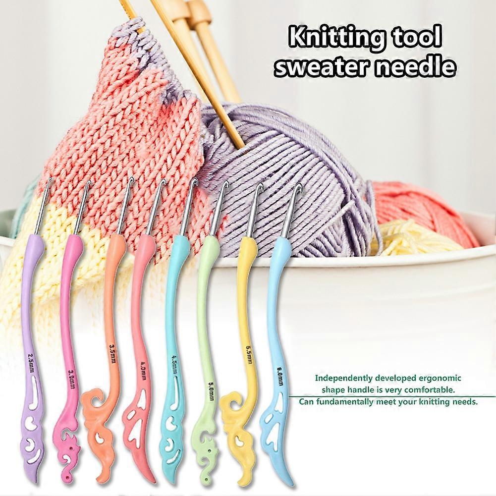 8Pcs Vintage Multicolour Soft Handle Crochet Hooks Knitting Needles Sewing Tools mengxi