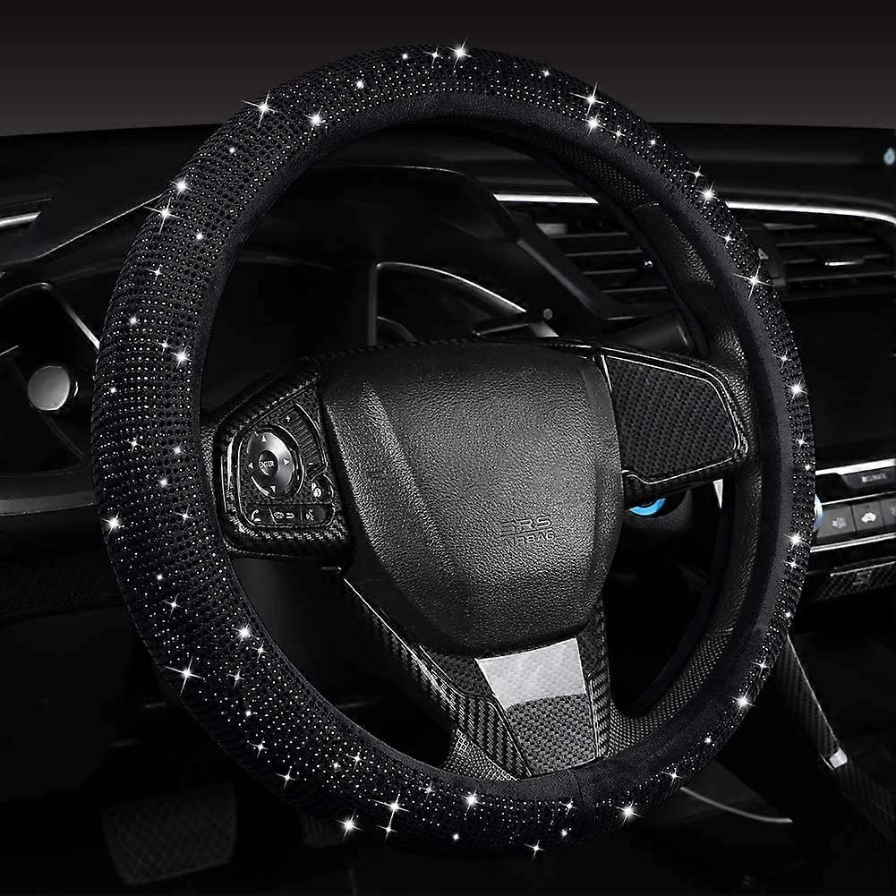 Mulheres Moda Preto Veludo Bling Steering Wheel Cover com diamantes pretos, 15 polegadas Standard