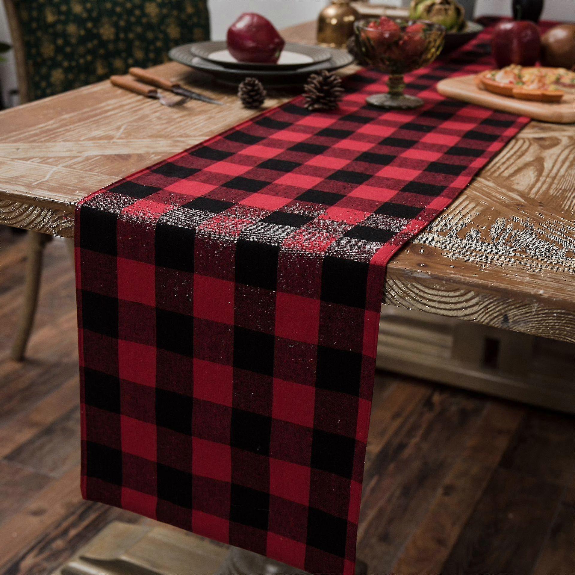Table Runners Plaid Checkered Buffalo Plaid Table Runner For Dinner, Red Black Check Table Runner