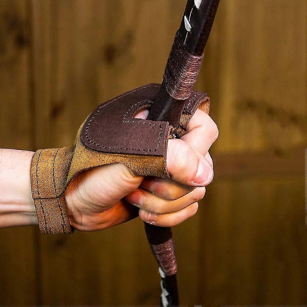 Medieval Renaissance Archery Vambrace Gauntlet Shooting Glove Leather Finger Guard Arrow Bow Hunting Recurve Support Protector