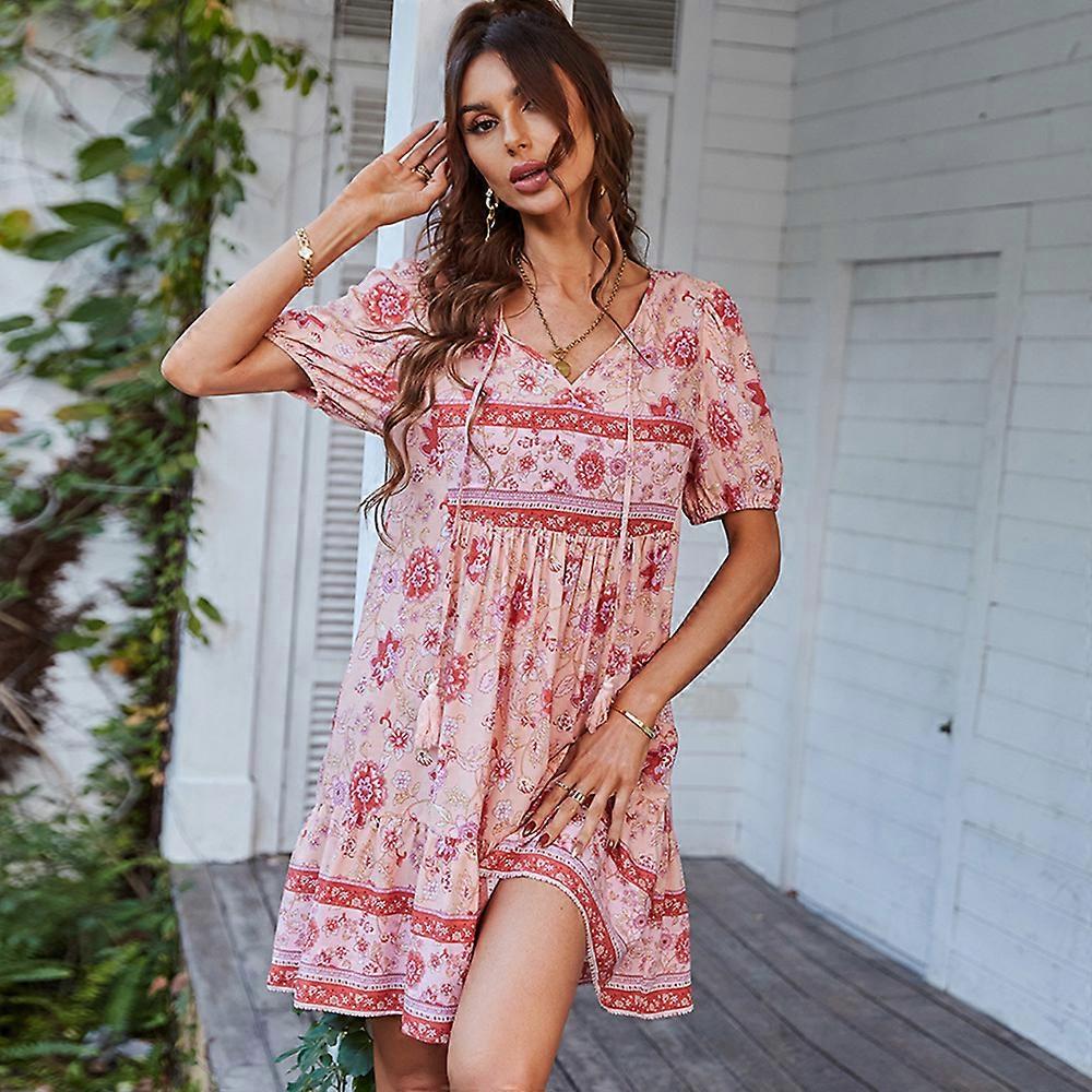 Bohemian casual resort style dress summer printed small fresh skirt